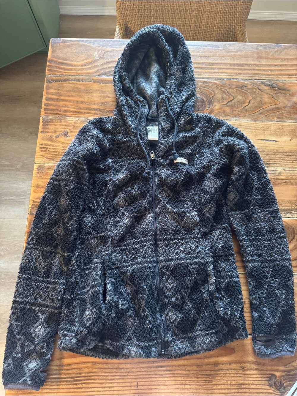 Billabong Cozy Plush Hooded Zip Jacket - Dark Gray and Black size medium